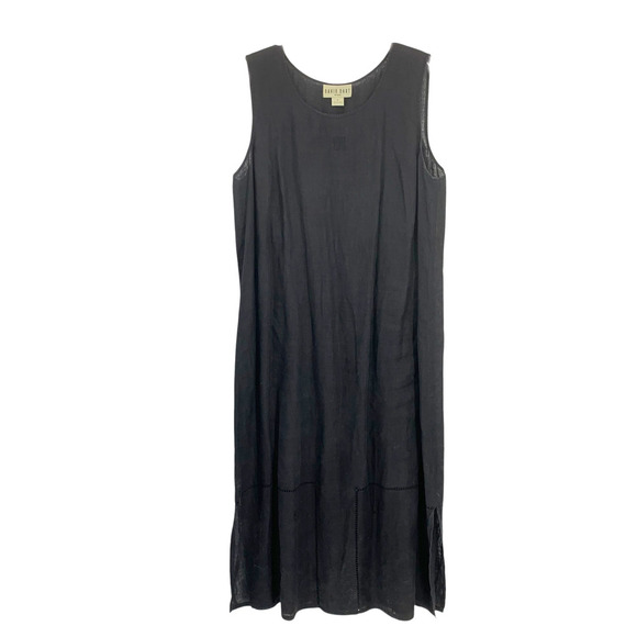 Vintage 90's David Dart Plus Sz 1X Black Linen Maxi Tank Dress Pickstitch Detail - Picture 2 of 8
